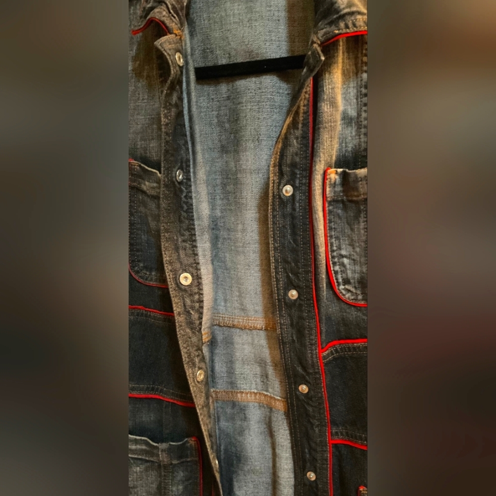 DKNY Vintage, Rare Beautiful Distressed Full Length Denim Coat - Picture 5 of 10